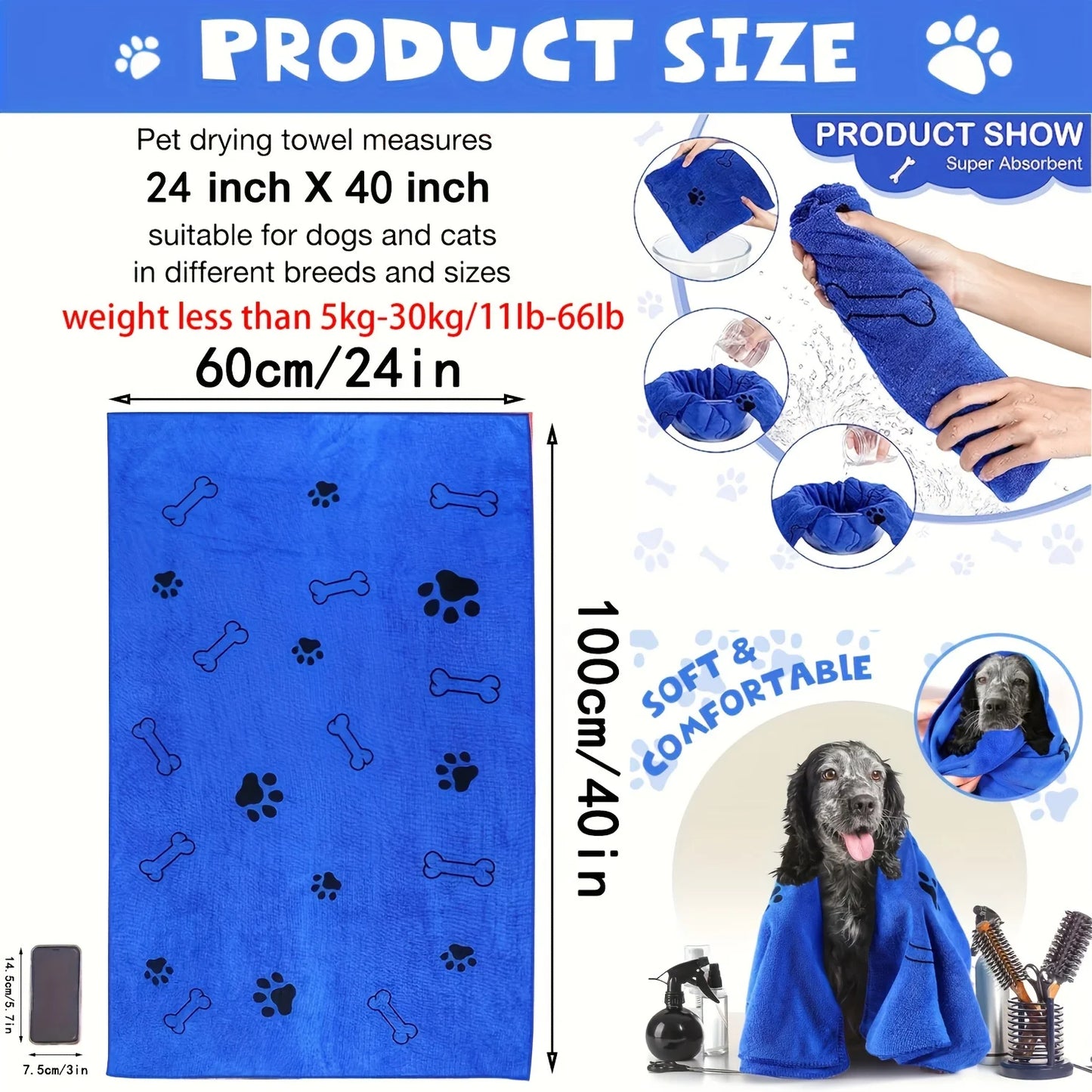 Toalla de Microfibra para Perros y Gatos – Secado Rápido y Máxima Absorción