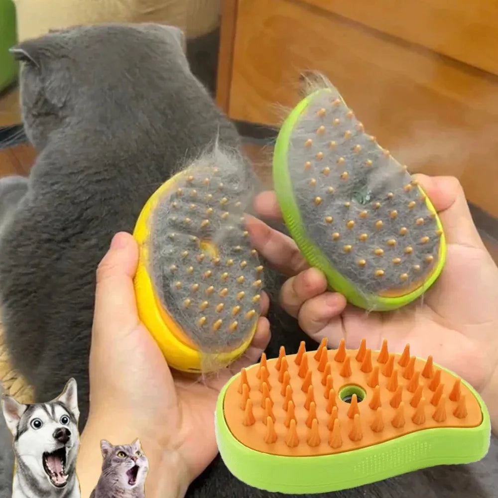 Cepillo de Vapor 3 en 1 para Mascotas – Antiestático, Autolimpiante y Recargable por USB