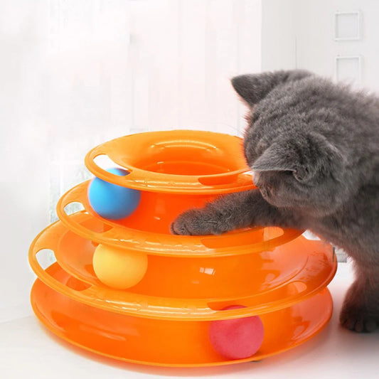 🎾 Juguete Interactivo para Gatos Torre de Pelotas – Juguete Educativo de 3 Niveles con Pistas Giratorias
