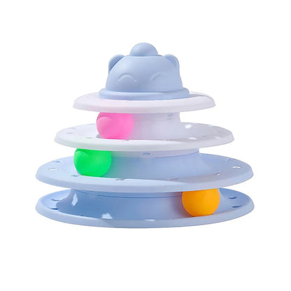 🎾 Juguete Interactivo para Gatos Torre de Pelotas – Juguete Educativo de 3 Niveles con Pistas Giratorias