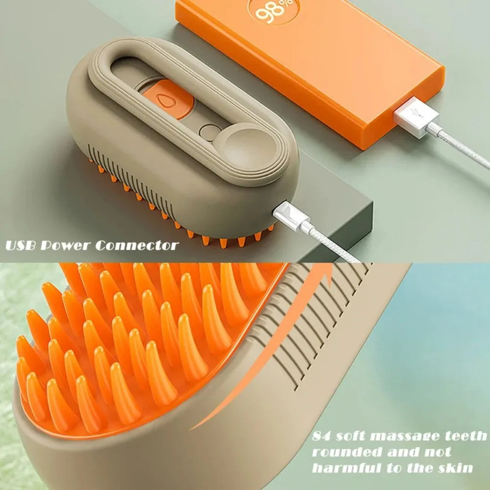 Cepillo de Vapor 3 en 1 para Mascotas – Antiestático, Autolimpiante y Recargable por USB