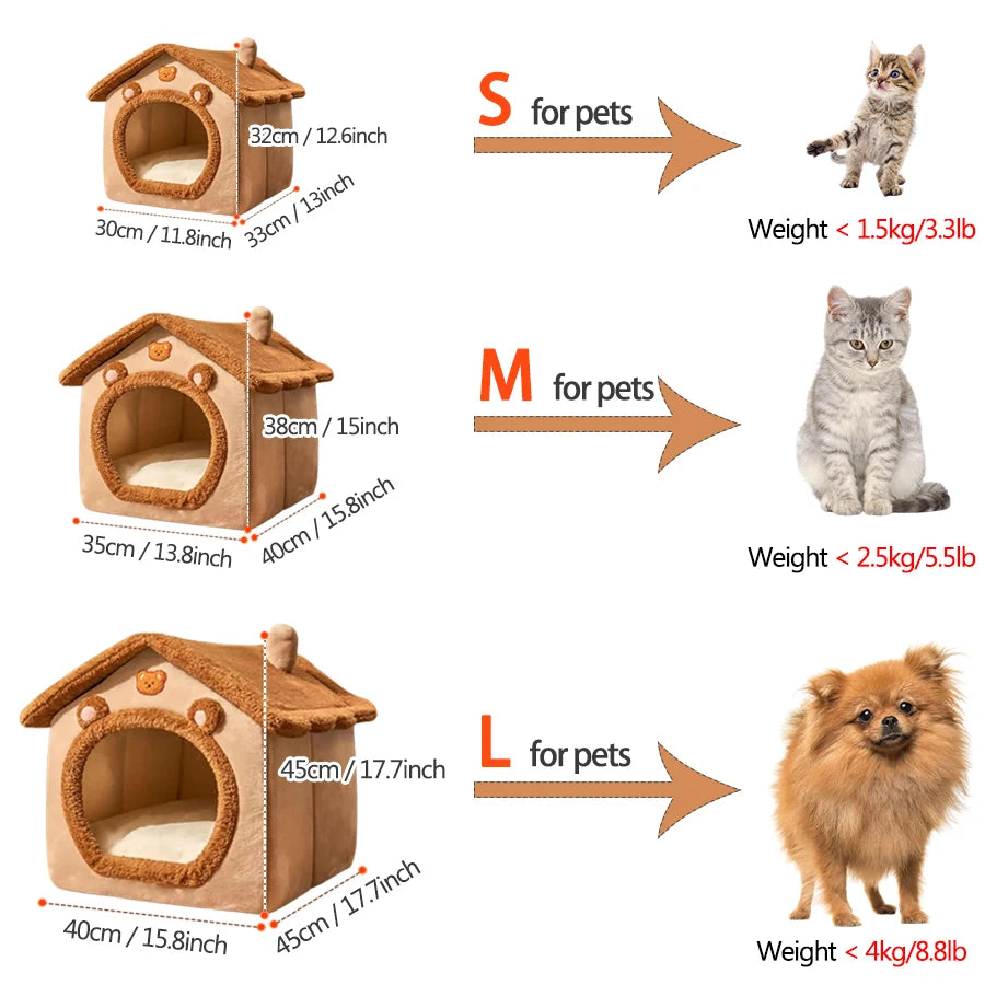 Casa Plegable para Mascotas Lavable | Cama y Refugio para Gatos y Perros Pequelos