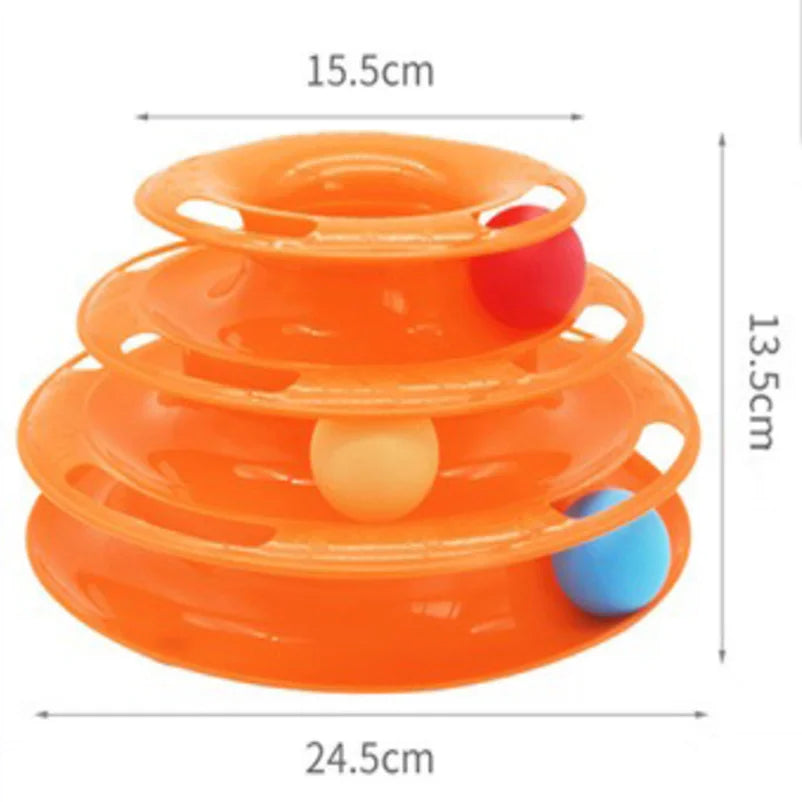 🎾 Juguete Interactivo para Gatos Torre de Pelotas – Juguete Educativo de 3 Niveles con Pistas Giratorias