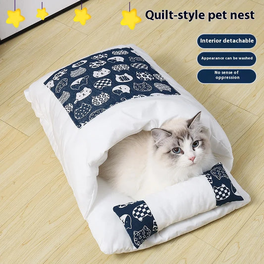 Cama Tipo Saco para Gatos – Estilo Japonés, Calidez y Comodidad