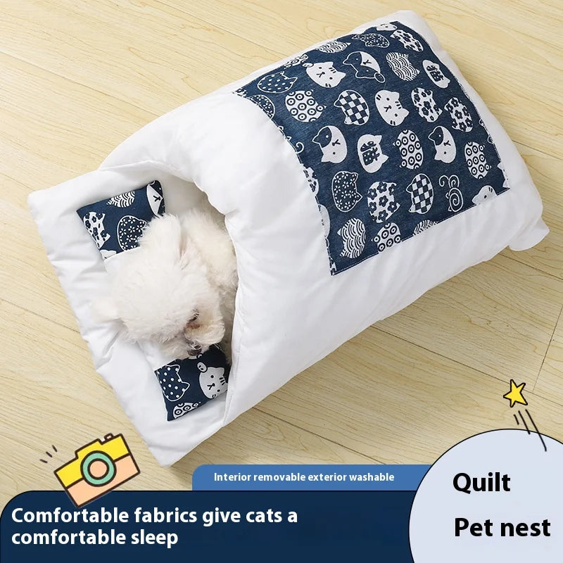 Cama Tipo Saco para Gatos – Estilo Japonés, Calidez y Comodidad