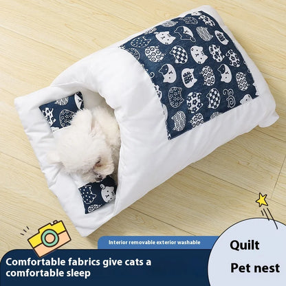 Cama Tipo Saco para Gatos – Estilo Japonés, Calidez y Comodidad